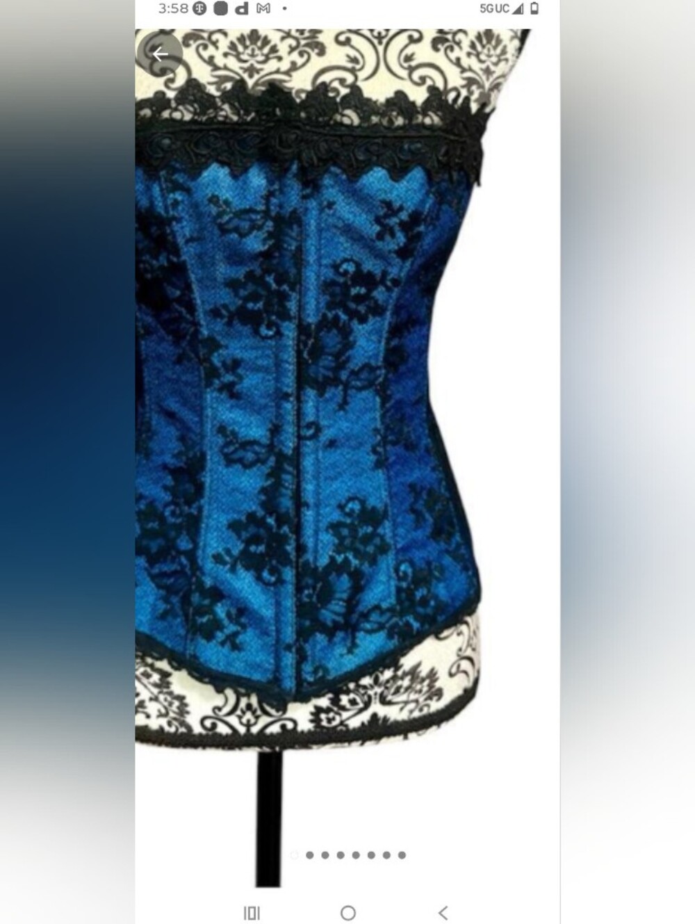 Frederick's of Hollywood Teal-Blue Satin Corset with Black Lace